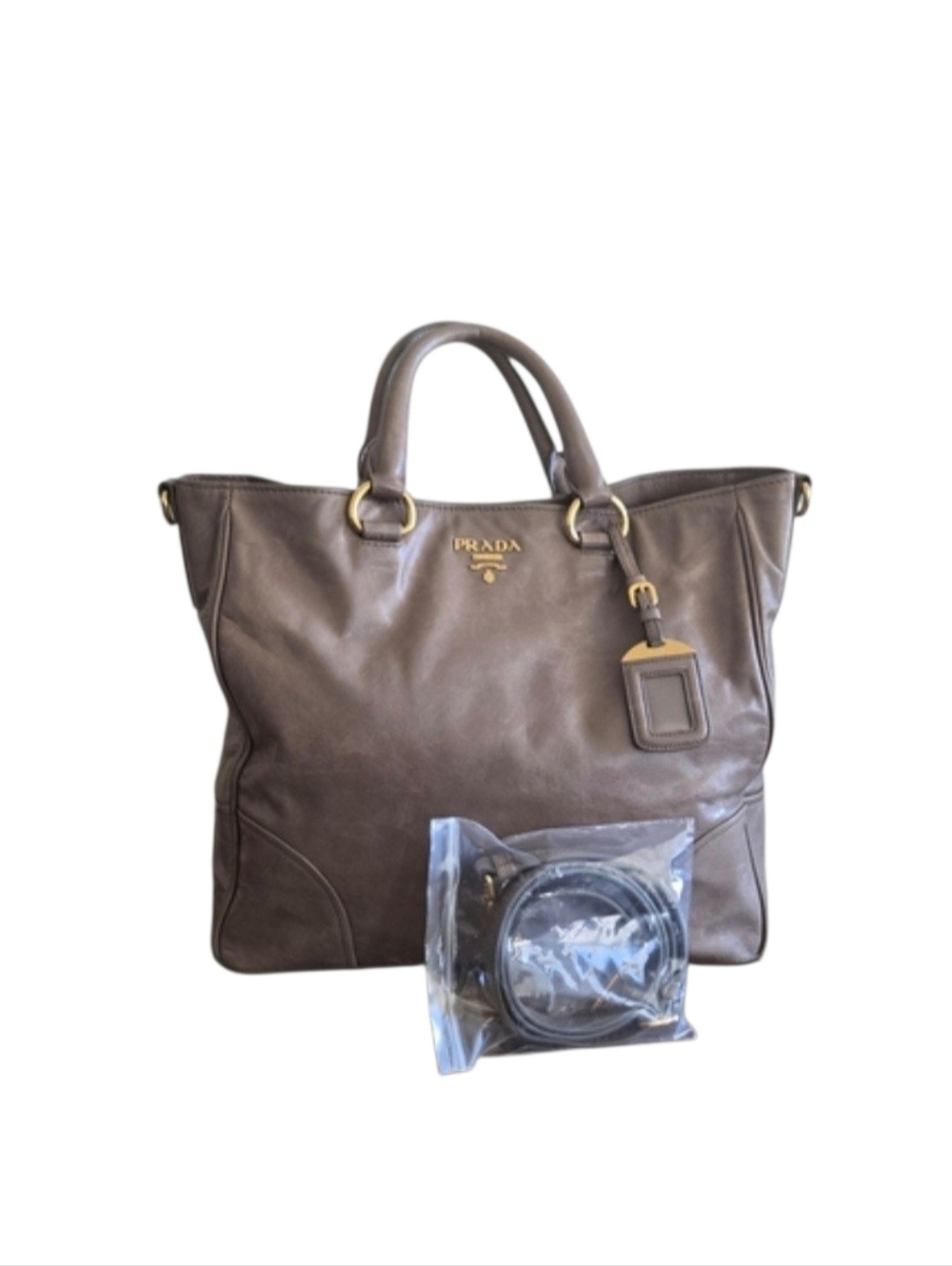 Prada Taupe Leather Tote with Gold Hardware